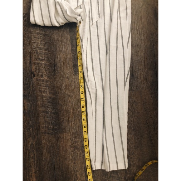 Linen White and Black Paperbag Waist Tie Pants - Picture 4 of 6